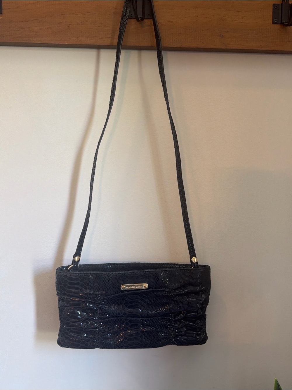 Michael Kors Black Snake-Embossed Shoulder Bag with Gold Plaque - Picture 3 of 8